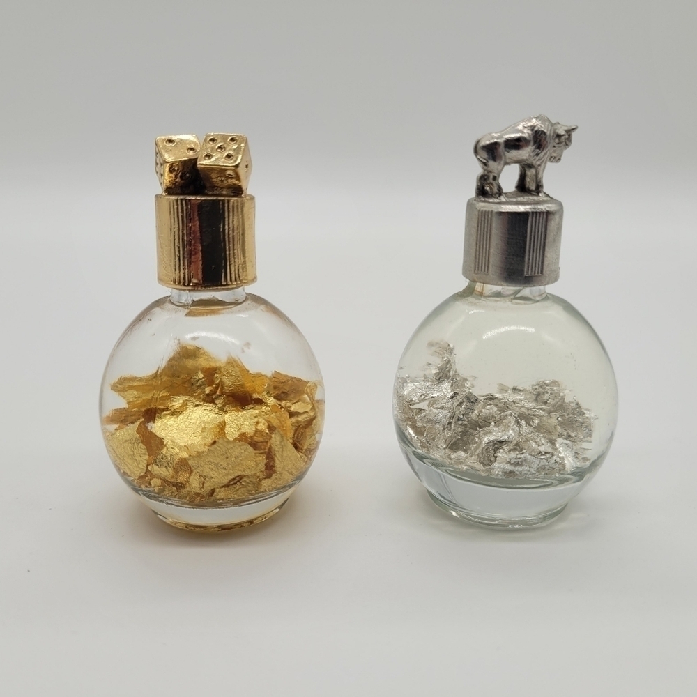 24k Gold and Silver Flakes in 1 oz. Miner's Assay Bottles​​​